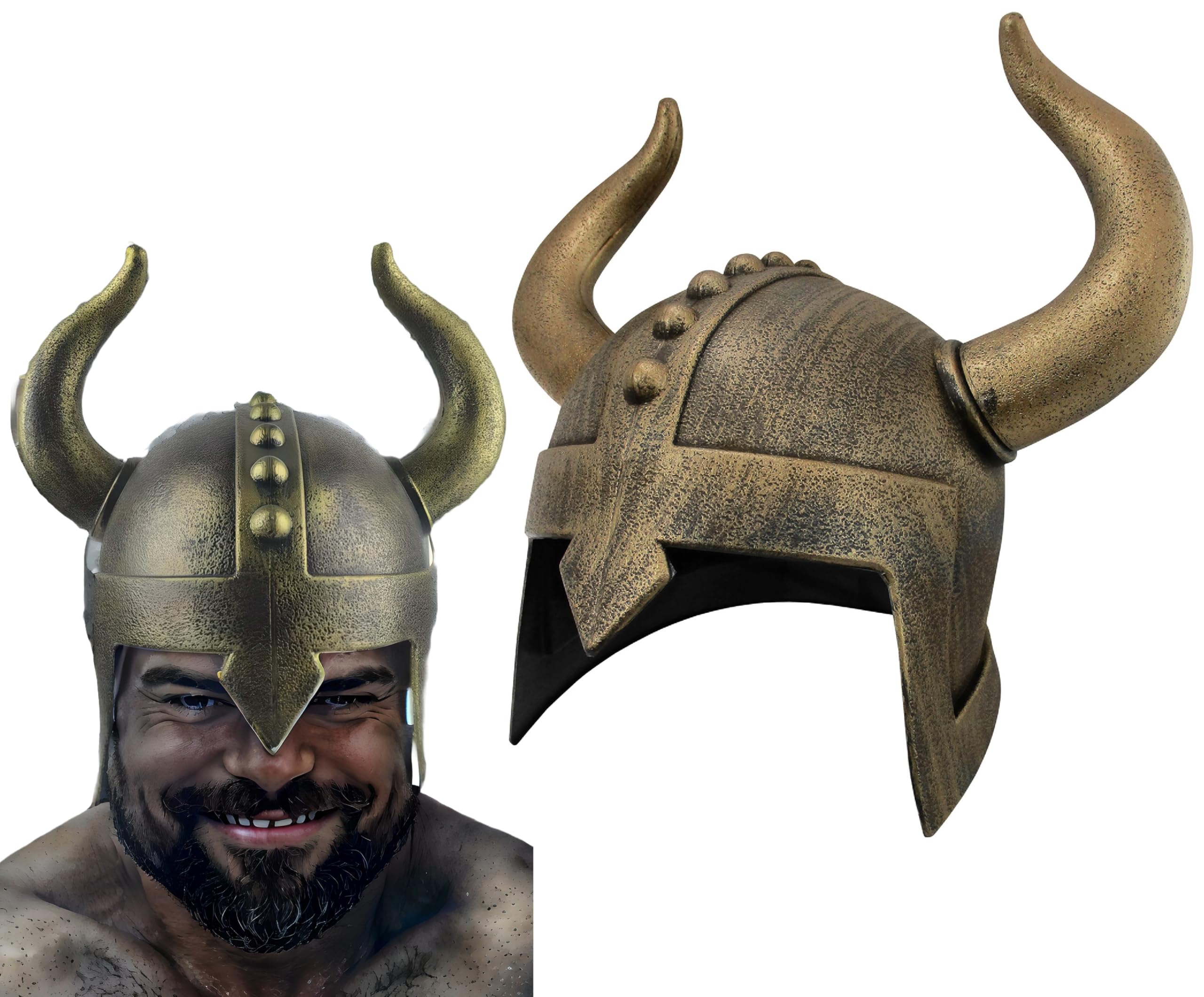 Medieval Costume Women Viking Helmet With Horns Isolated Against