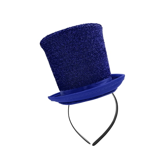 Nicky Bigs Novelties Adult Mini Glitter Mesh Top Hat Headband - Tiny Ringmaster Gatsby Chorus Dancer Tall Hat - Leprechaun Topper Halloween St Patricks Costume Accessory, Blue, One Size