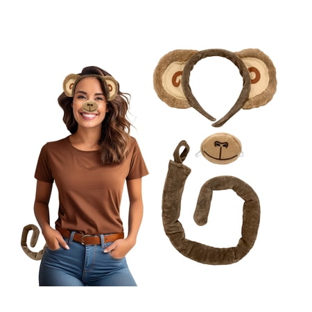 Nicky Bigs Novelties Realistic Monkey Ears Headband and Tail Costume Accessory Kit