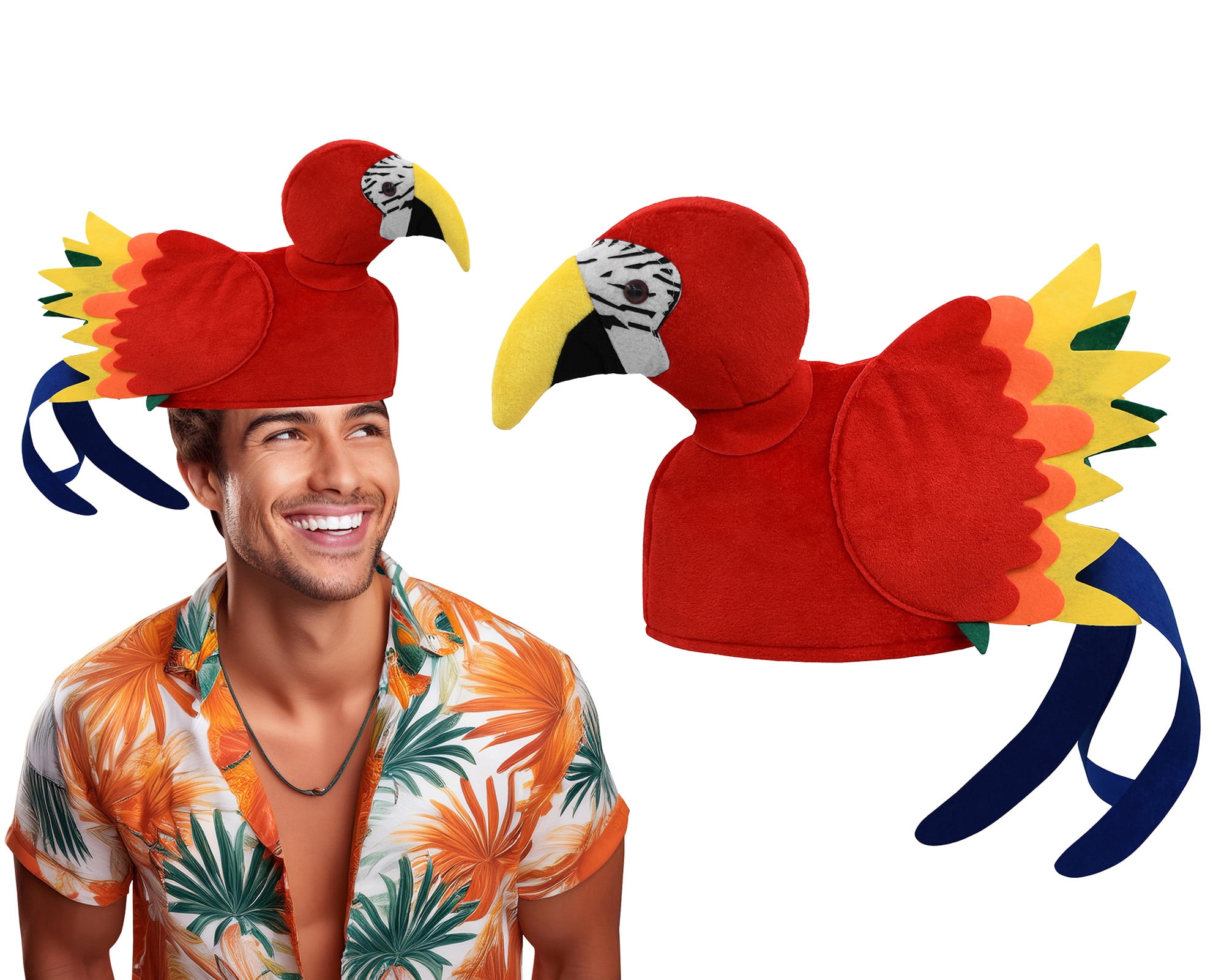 Nicky Bigs Novelties Adult Parrot Hats - Parrot Head Hat Tropical Animal Bird Theme Hats - Novelty Luau Beach Party Caps Costume Accessory, Multi-Color, One Size