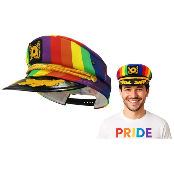 Nicky Bigs Novelties Adult Rainbow Yacht Captain Hat Adjustable Pride Festival Sailor Hat for Men, Women & Teens Fun Parade, Mardi Gras, Boat Party Costume Accessory Nautical Snapback Cap