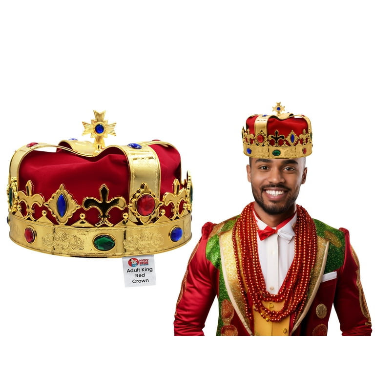 Kings Crown Gold Plastic Red Velvet Hat Adult Kings Crown Gold Plastic Red Velvet Hat Adult