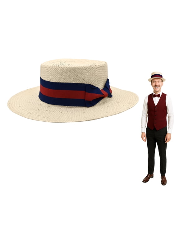 Mens Gatsby Boater Hat Straw Skimmer Panama Fedora 20s Costume Summer Beach Sun Hat