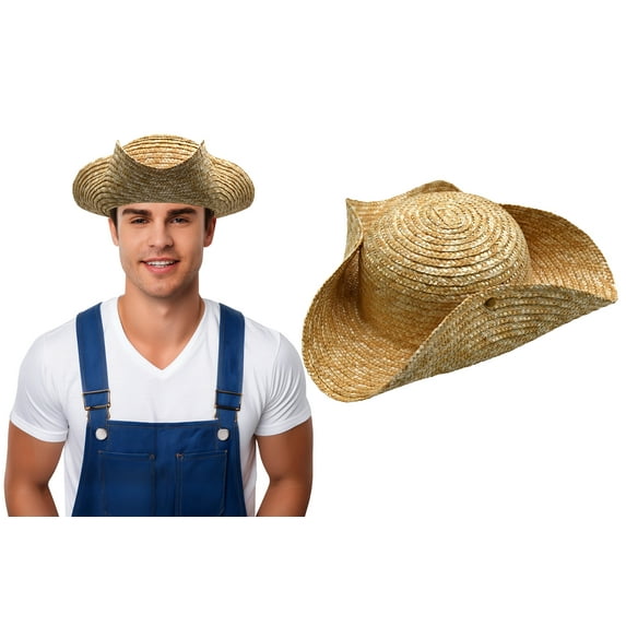 Nicky Bigs Novelties Adult Straw Tricorn Hat Adjustable Colonial, Pirate, & Southern Wide-Brim Hat for Men & Women Gardening, Outdoor Work, Historical Reenactment, Cosplay, & Costume Accessory