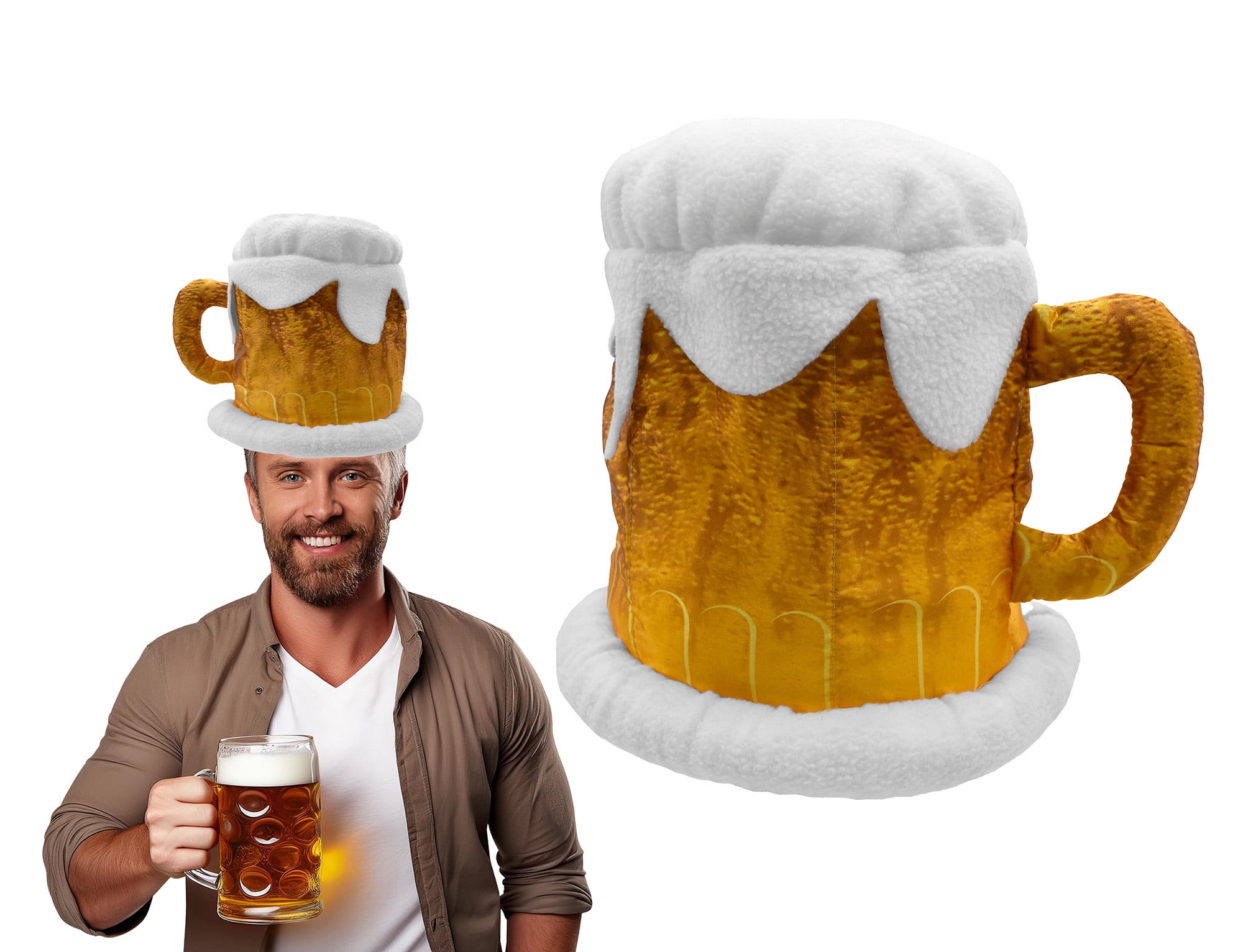 Nicky Bigs Novelties Beer Mug Hat Funny Foam Beer Stein Costume Headwear for Adults Soft Plush Oktoberfest St. Patricks Day Halloween Bar Crawl Party Prop Accessory Lightweight & Comfortable Fit