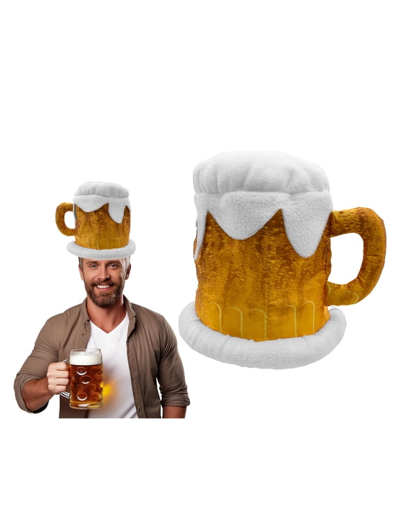 Beer Mug Hat Funny Foam Beer Stein Costume Headwear for Adults Soft Plush Oktoberfest St. Patrick’s Day Halloween Bar Crawl Party Prop Accessory Lightweight & Comfortable Fit