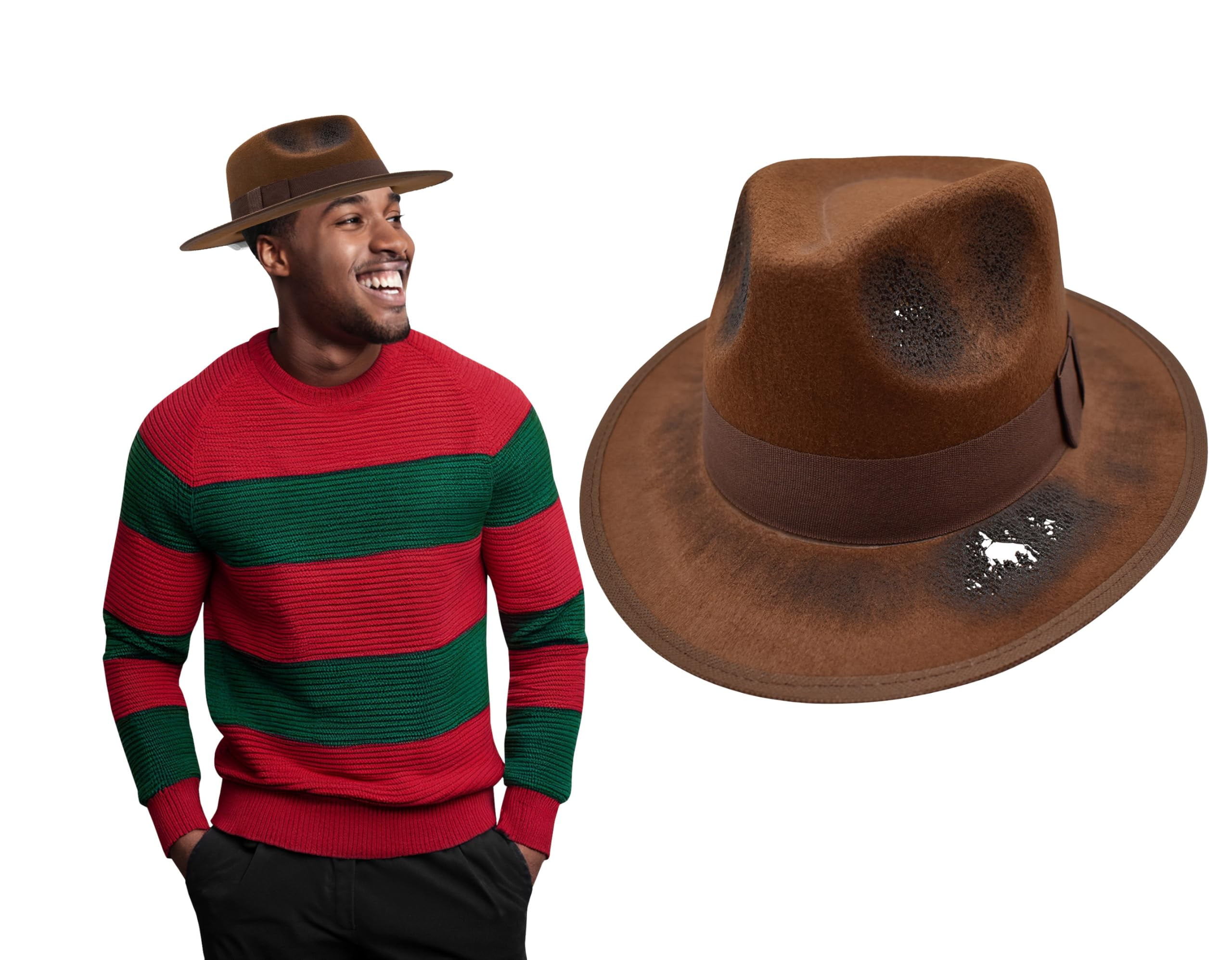 Nicky Bigs Novelties Burned Brown Fedora Hat for Halloween, Horror