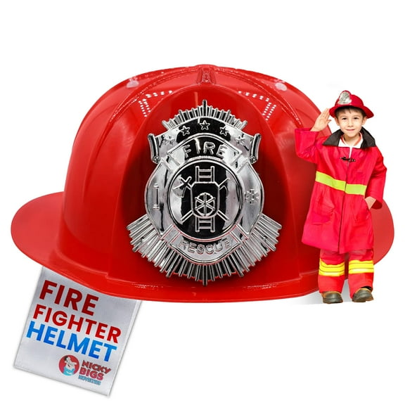 Nicky Bigs Novelties Child Deluxe Red Firefighter Helmet Costume Accessory Kids Fireman Hat Costume
