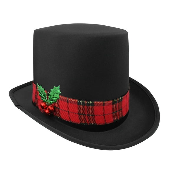 Nicky Bigs Novelties Christmas Caroler Snowman Top Hat with Red Plaid Band and Mistletoe Holly Berries