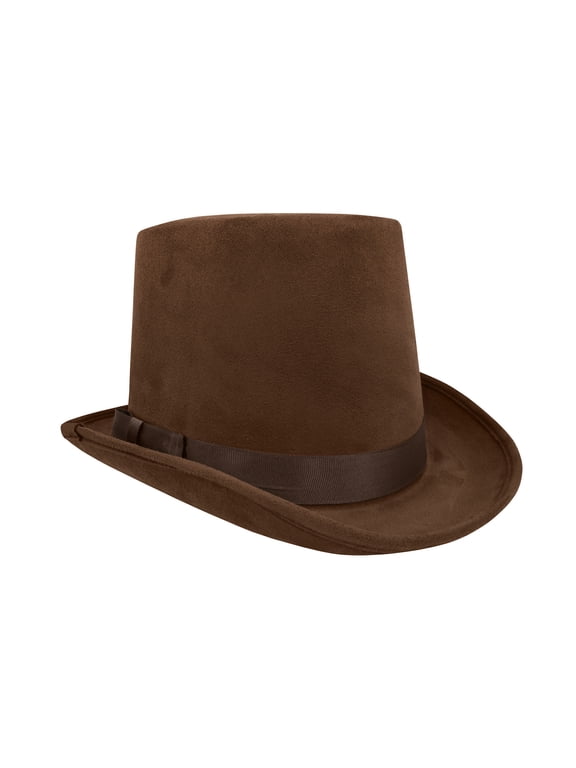 Deluxe 6" Faux Brown Suede Top Hat Steampunk Coachman Adult Costume Accessory