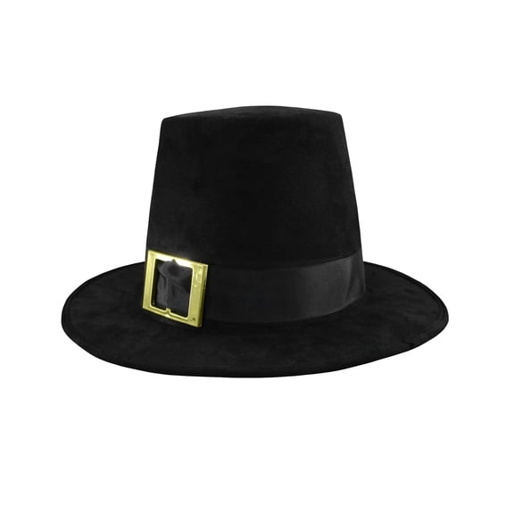 Nicky Bigs Novelties Deluxe Adult Black Pilgrim Hat With Gold Buckle Thanksgiving Novelty Top Hats Holiday Cosplay Costume Accessory, One Size