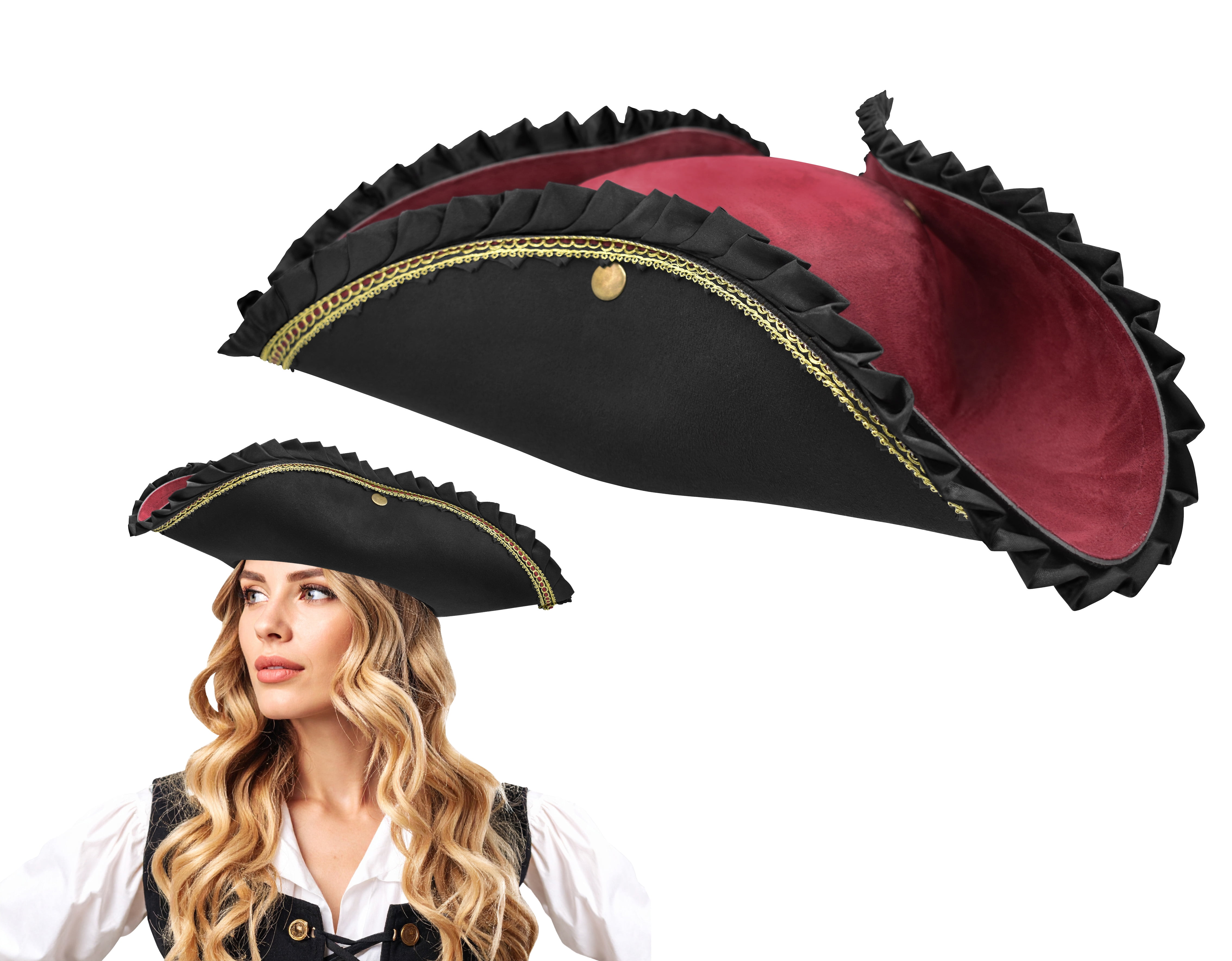 Nicky Bigs Novelties Deluxe Black Tricorn Tricorner Pirate Hat
