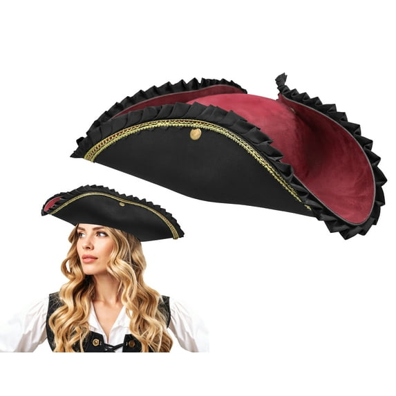 Nicky Bigs Novelties Deluxe Black Tricorn Tricorner Pirate Hat Buccaneers Cap Costume Accessory