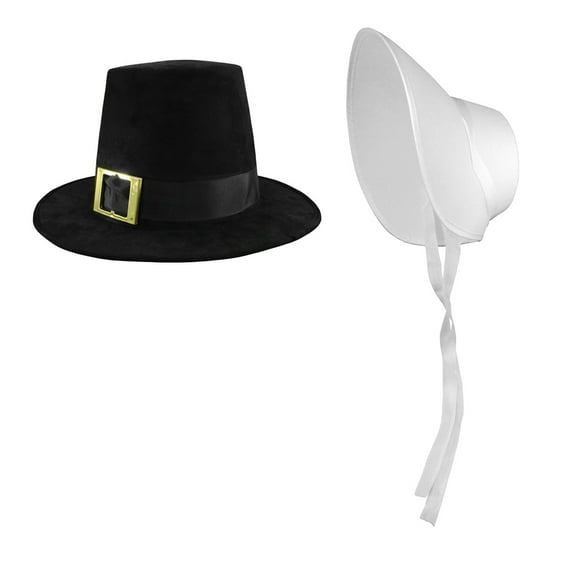 Nicky Bigs Novelties Deluxe Pilgrim Hat And Pilgrim Felt Bonnet Thanksgiving Costume Accessories