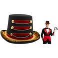 thumbnail image 1 of Nicky Bigs Novelties Deluxe Ringmaster Top Hat Red Black Circus Coachman Hat with Gold Fringe Buttons Chains Lion Tamer Carnival Burlesque Halloween Costume Accessory for Adults, 1 of 7