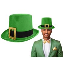 Nicky Bigs Novelties Deluxe Velveteen St. Patrick's Day Hat Leprechaun Green Top Hat With Buckle Adult Costume