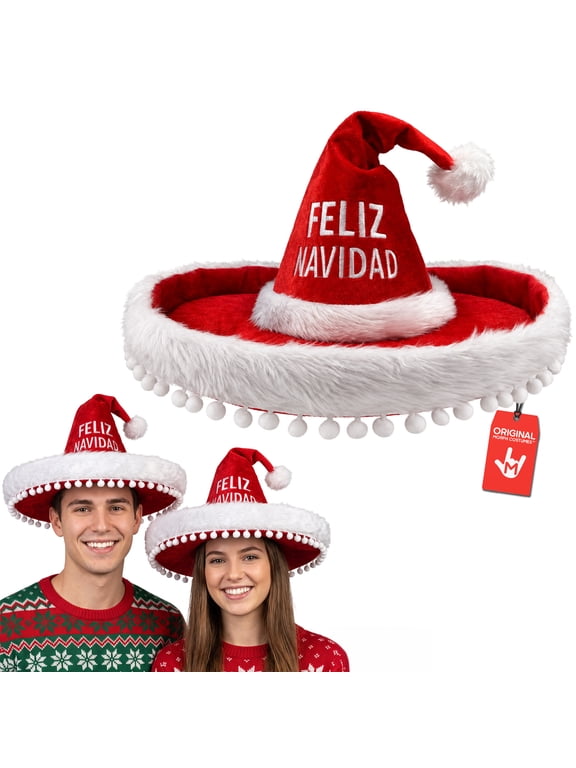 Nicky Bigs Novelties Feliz Navidad Sombrero Adult Christmas Hat Red Velour Faux Fur Trim One Size