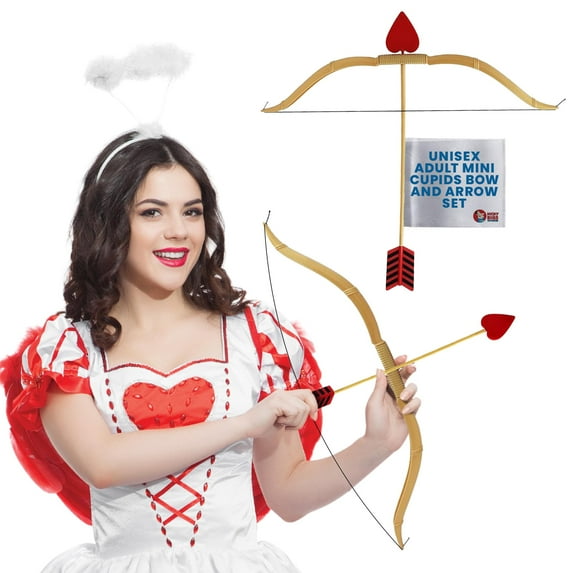 Nicky Bigs Novelties Cupid Bow and Arrow Prop Set - Gold and Red, Valentines Halloween Costume Accessory
