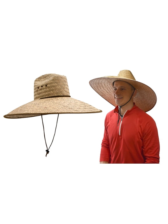 Handmade Huge Large Fit Hard Shell Double Weaved Straw Shade Gardening Hat Wide Brim Outdoor Sun Hats (Natural Brown, One Size)