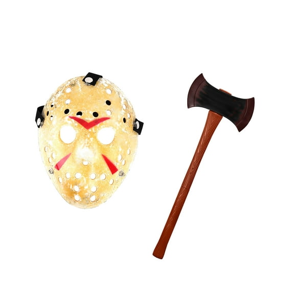 Nicky Bigs Novelties Hockey Mask Killer Costume Accessory Plastic Double Blade Axe Prop Halloween Set