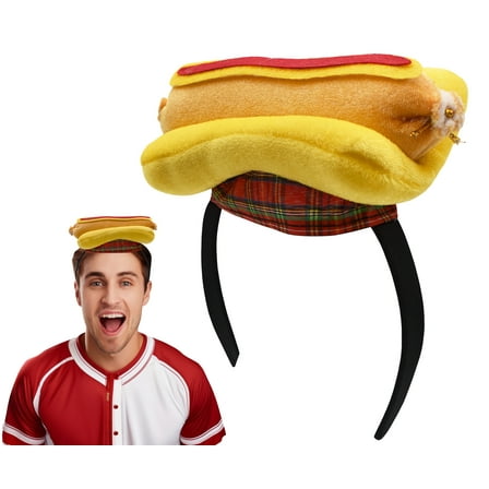 Nicky Bigs Novelties Hot Dog Hat & Hot Dog Costume Headband Funny Hat Party Piece Silly Hat for Adults Creative Hot Dog Costume Dress Up Carnival Fun Halloween and Crazy Hats for Adults