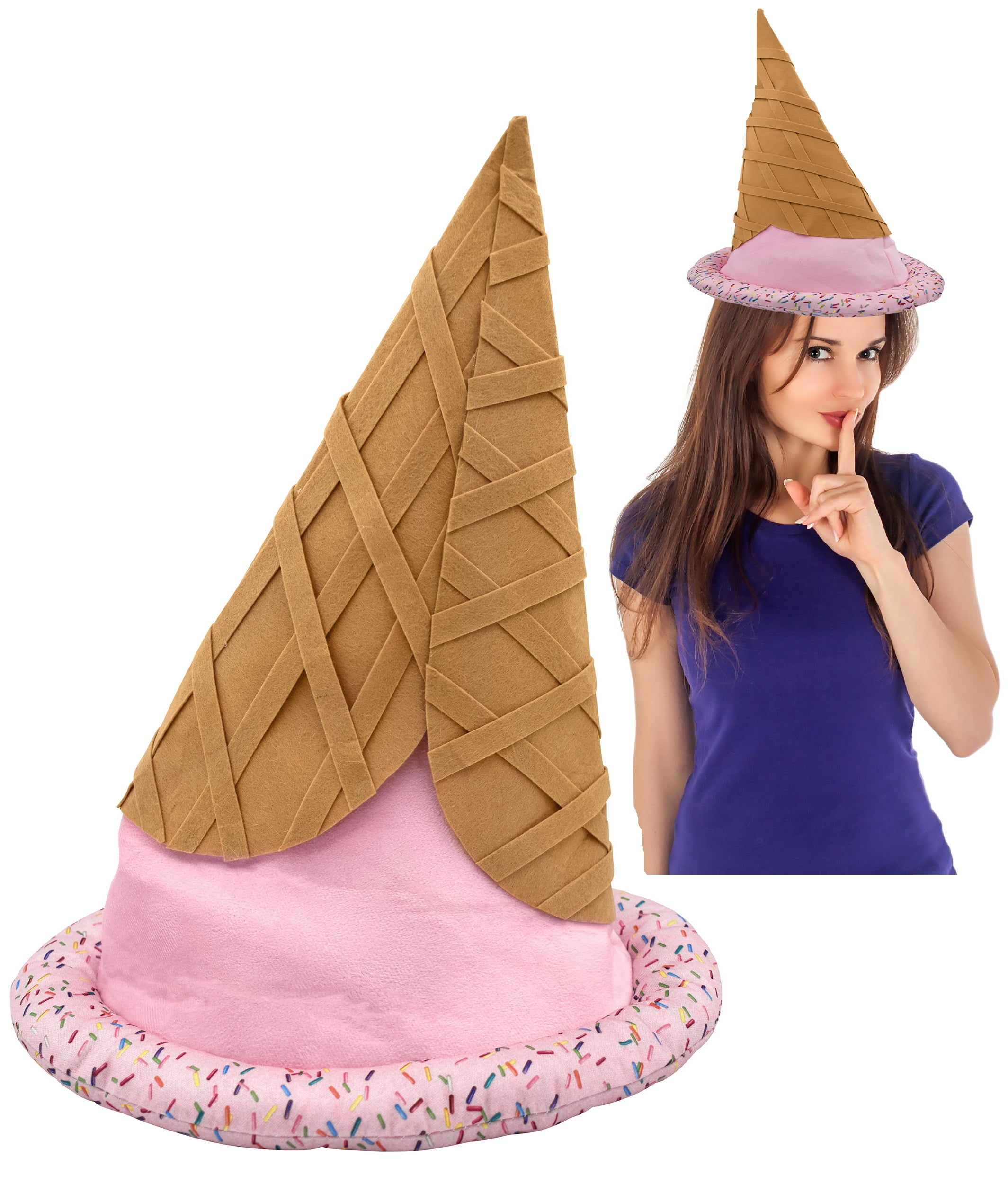 Nicky Bigs Novelties Ice Cream Party Hat - Strawberry Ice Cream Cone Costume Hat- Ice Cream Hat Funny Novelty Restaurant Food Parlor Hats - Silly Soda Shop Caps - Birthday Parties Supplies