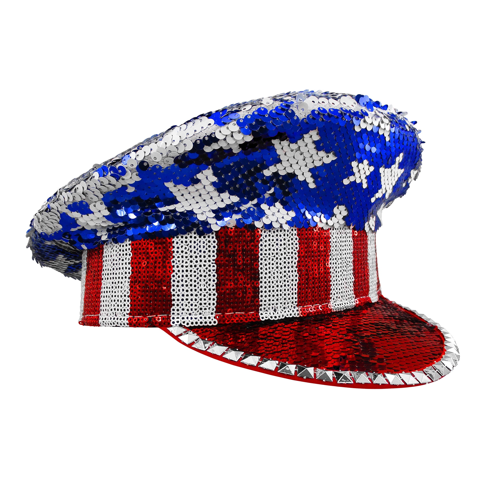 4TH OF JULY Red-White-Blue Flashing Sequin Fedora Hats