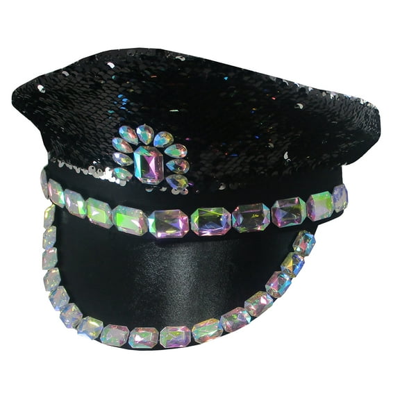 Nicky Bigs Novelties Iridescent Pride Military Sequins Studs Steampunk Music Festival Captain Hat