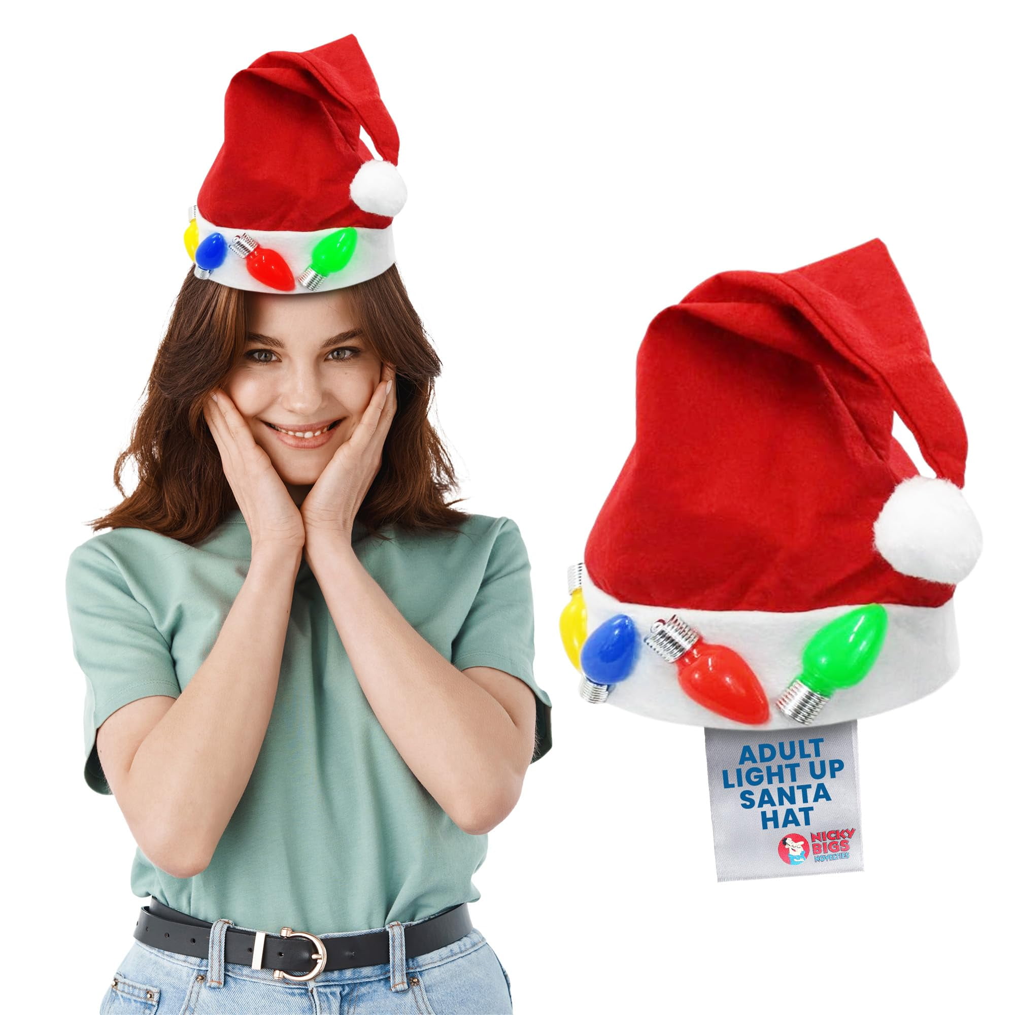 Nicky Bigs Novelties Light Up Jumbo Christmas Bulb Santa Hat, Multi, One Size