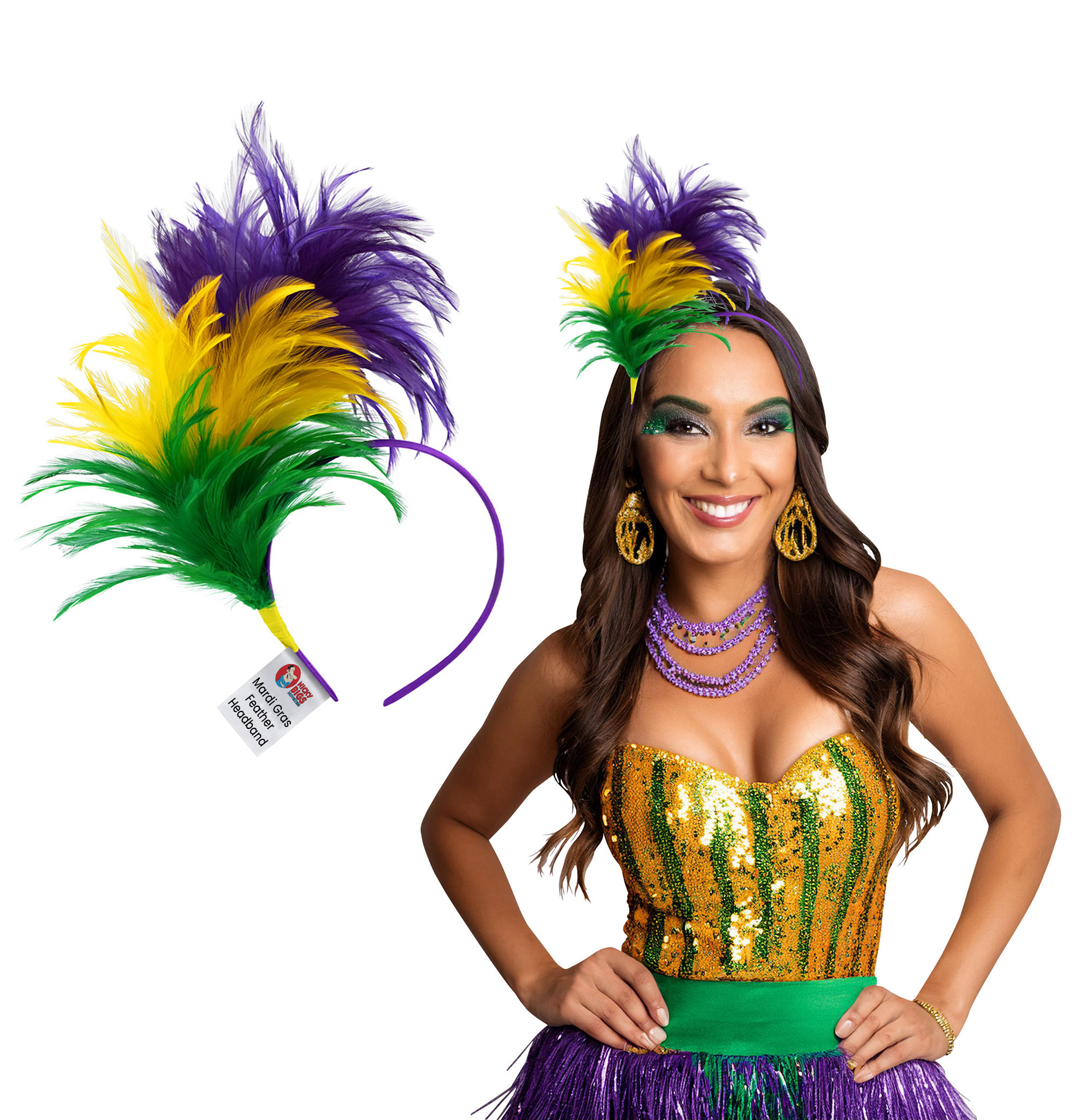Nicky Bigs Novelties Mardi Gras Feather Headpiece - Lightweight Comfortable Feather Headband - 1920's Flapper Mardi Gras Headbands - Parade Cosplay Halloween Costume Accessory, Multi-color, One Size