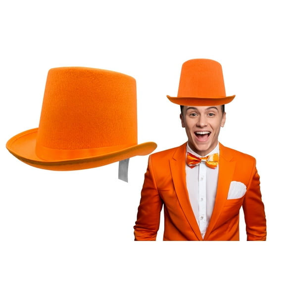 Nicky Bigs Novelties Deluxe Top Hat Costume, Men & Women, Party Hats for Adults, Magician Top Hat Halloween Costume, Orange, Adjustable Size