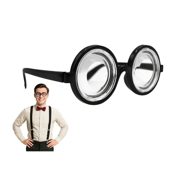 Nicky Bigs Novelties Round Nerd Glasses for Adults – Oversized Bubble Lenses & Vintage-Style Black Frame – Funny Halloween, Cosplay & Party Props
