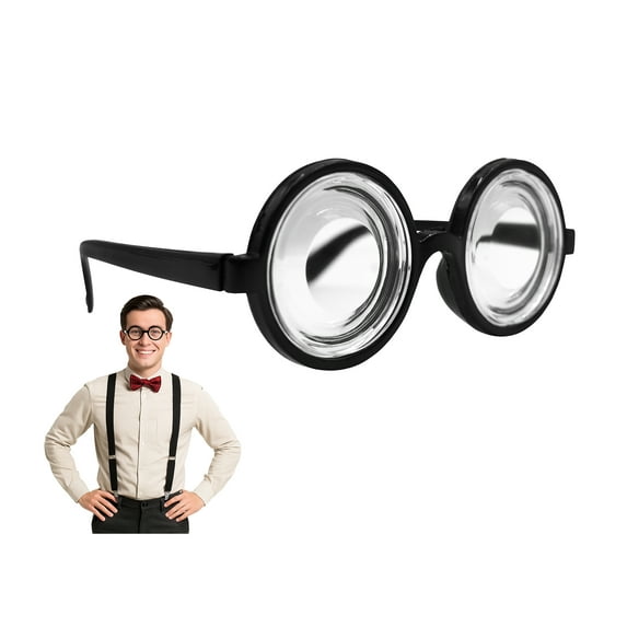 Nicky Bigs Novelties Round Nerd Glasses for Adults – Oversized Bubble Lenses & Vintage-Style Black Frame – Funny Halloween, Cosplay & Party Props