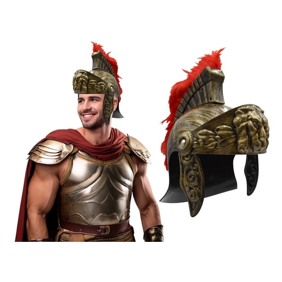 Nicky Bigs Novelties Adult Roman Helmet With Red Fake Feather Plume Greek Gladiator Costume Helmets Trojan Legion Helmet