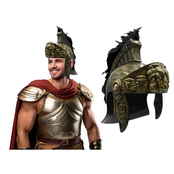 Nicky Bigs Novelties Adult Roman Helmet With Red Fake Feather Plume Greek Gladiator Costume Helmets Trojan Legion Helmet