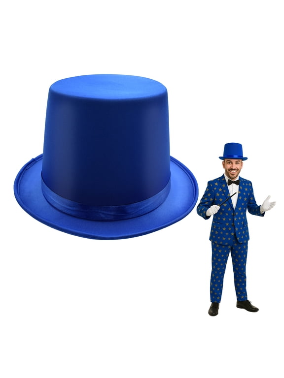 Steampunk Accessories Mens Large Top Hat Tall Blue Satin Regency Hat for Circus Ringmaster Victorian Roaring 20s Magician Formal, Costume Tuxedo Deluxe High Crown