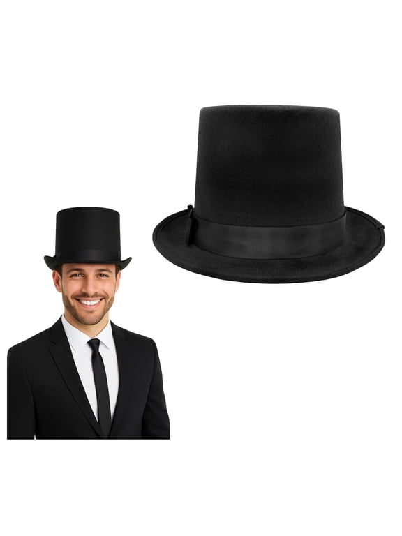 Tall Wool Felt Deluxe Black Top Hat Dickens Steampunk Formal Victorian Tuxedo