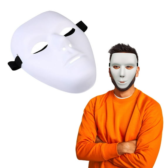 Adult Blank White Face Mask Full Cover DIY Male Masquerade Mask with Foam Padding and Adjustable Strap PVC Costume Accessory for Halloween Cosplay Theatre Mardi Gras Crafts Parties