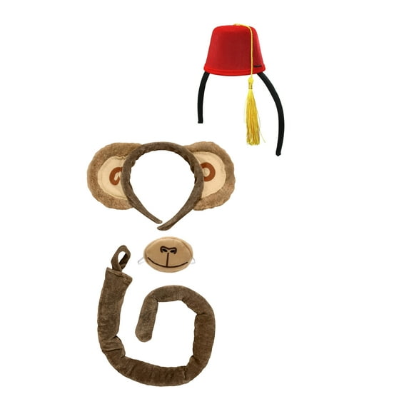 Nicky Bigs Novelties Unisex Adult Monkey In Fez Hat Kit Mini Headband Nose Tail Movie Costume Set