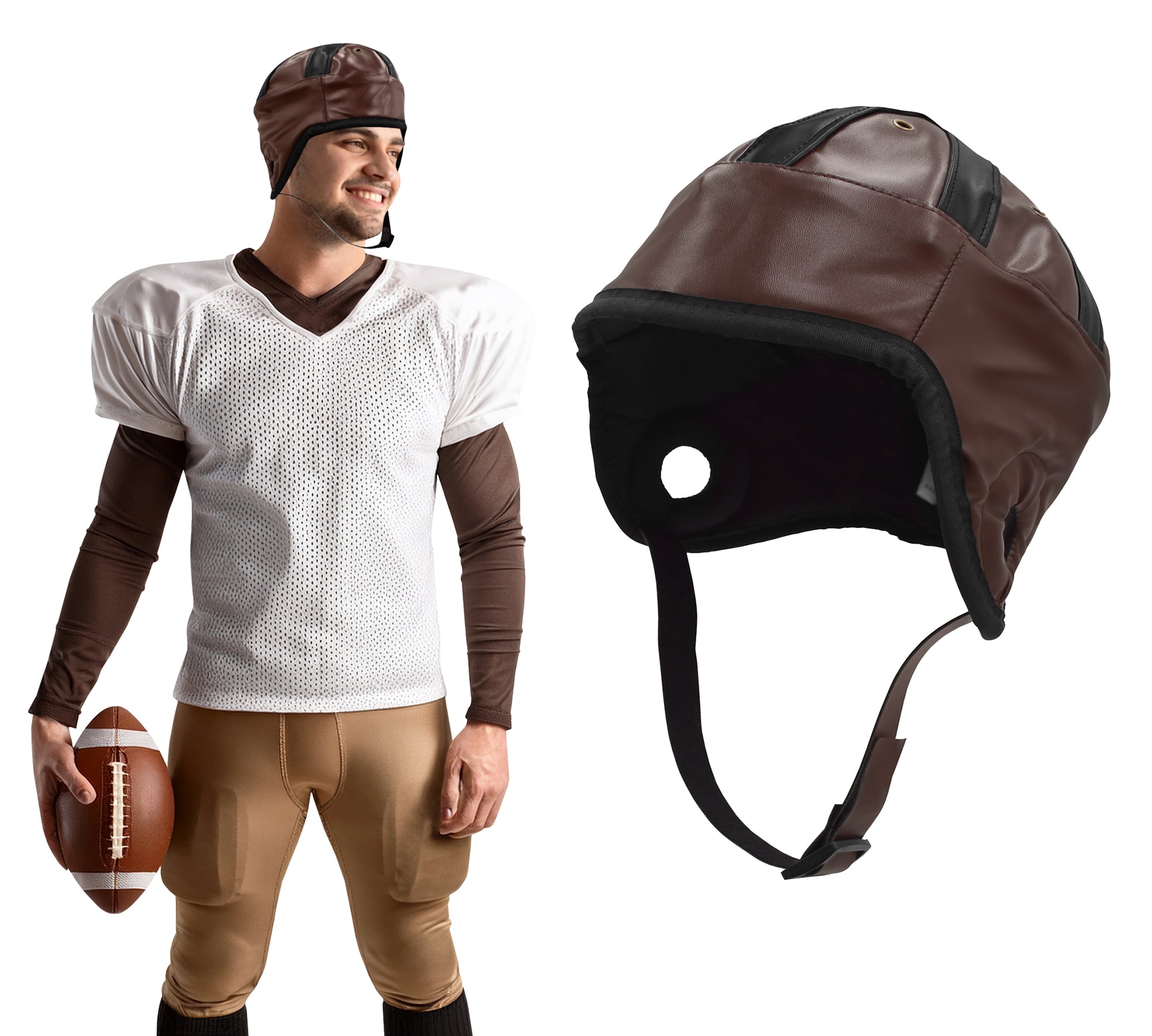 Nicky Bigs Novelties Vintage Brown Retro Football Helmet Classic Faux Leather Old-Time Style Helmet for Costume Tailgating Movie Props & Themed Parties Adult One-Size Fits Most 1920s-Inspired Headgear