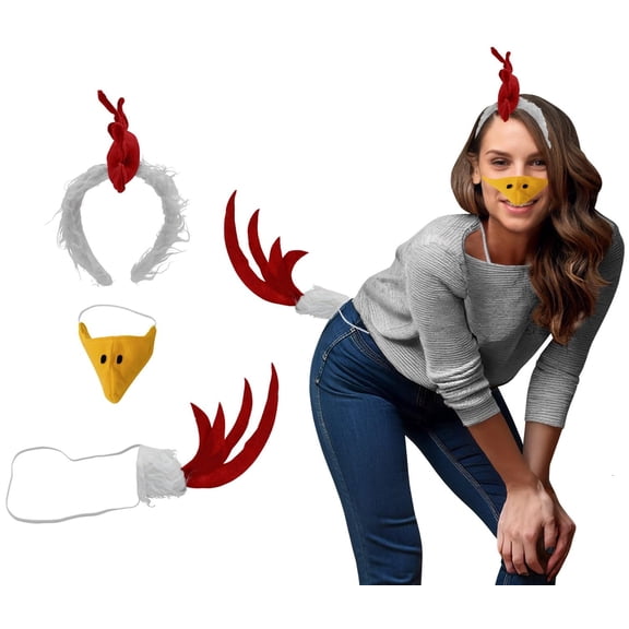 Nicky Bigs Novelties White Rooster Chicken Costume Kit Headband Tail Beak Nose Costume Accessory Set