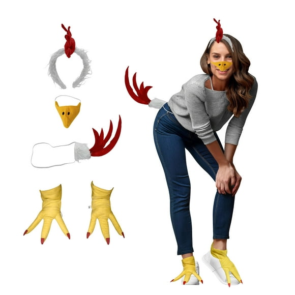 Nicky Bigs Novelties White Rooster Chicken Costume Kit Headband Tail Beak Nose Feet Costume Accessory Set
