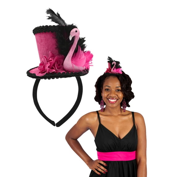 Nicky Bigs Novelties Women's Pink Flamingo Mini Hat Headband Fascinator Mardi Gras Costume Accessory
