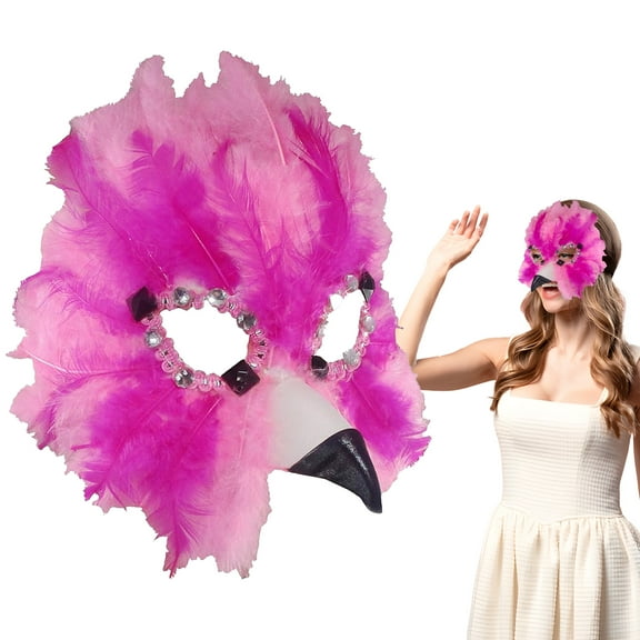 Nicky Bigs Novelties Womens Masquerade Pink Flamingo Mask - Faux Feather Bird Face Masks - Adult Mardi Gras Costume Accessory, One Size, Pink