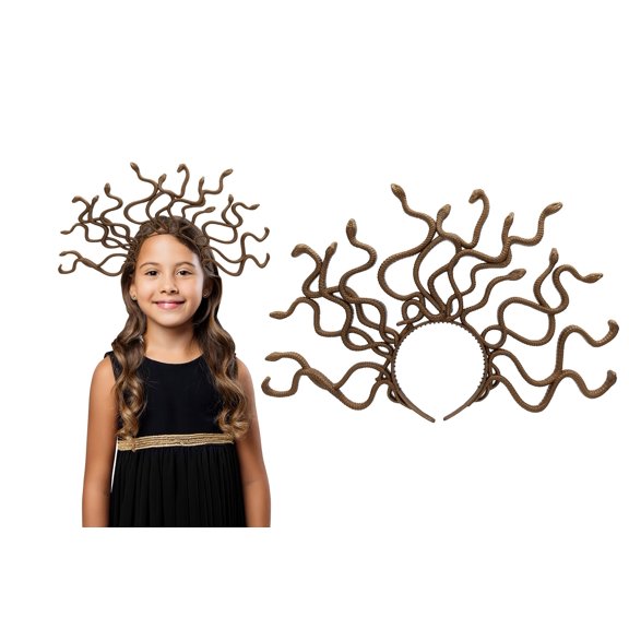 Nicky Bigs Novelties Womens Child Girls Medusa Snake Headband Greek Goddess Headdress Cosplay Costume Accessory, Bronze, Small