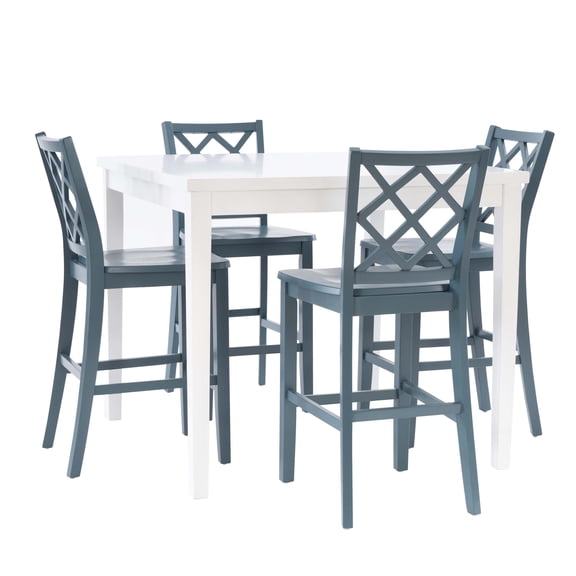 Linon Nico 5 Pce Counter Dining Set White Table/4 Graphite Gray Chairs in Wood