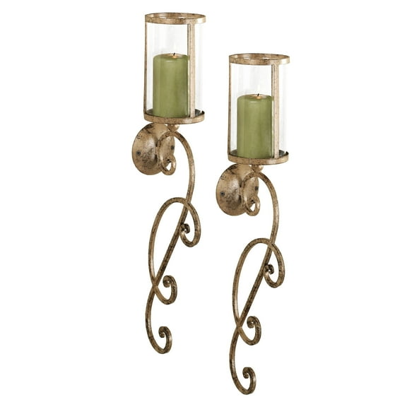 Nico Hurricane Handcrafted Scrolling Metal Wall Sconce Handpainted Antique Gold 4.5"Wx5"Dx24"H Pair