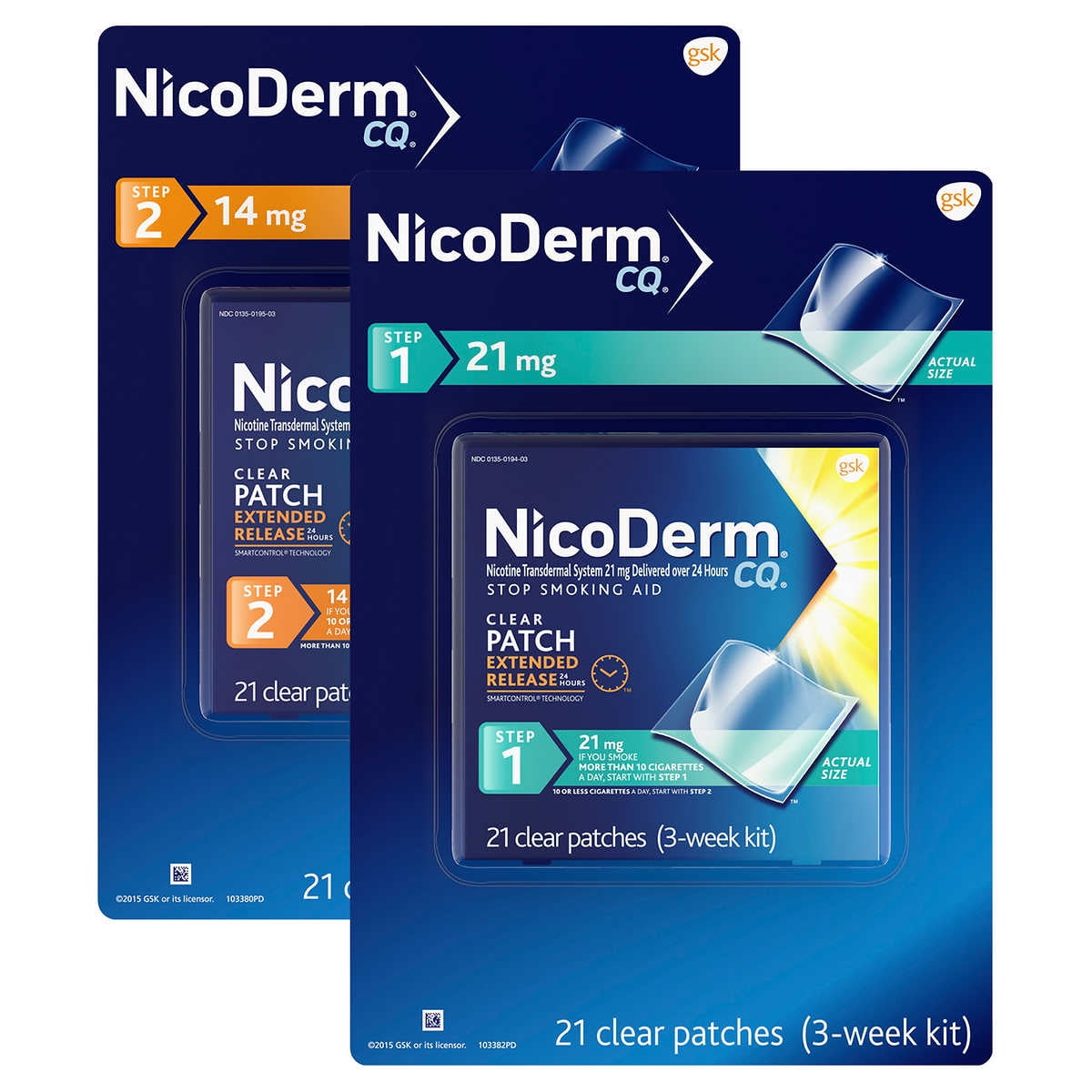NicoDerm CQ Quit Smoking Aid Patch, 21mg. or 14mg., 21 Clear Patches