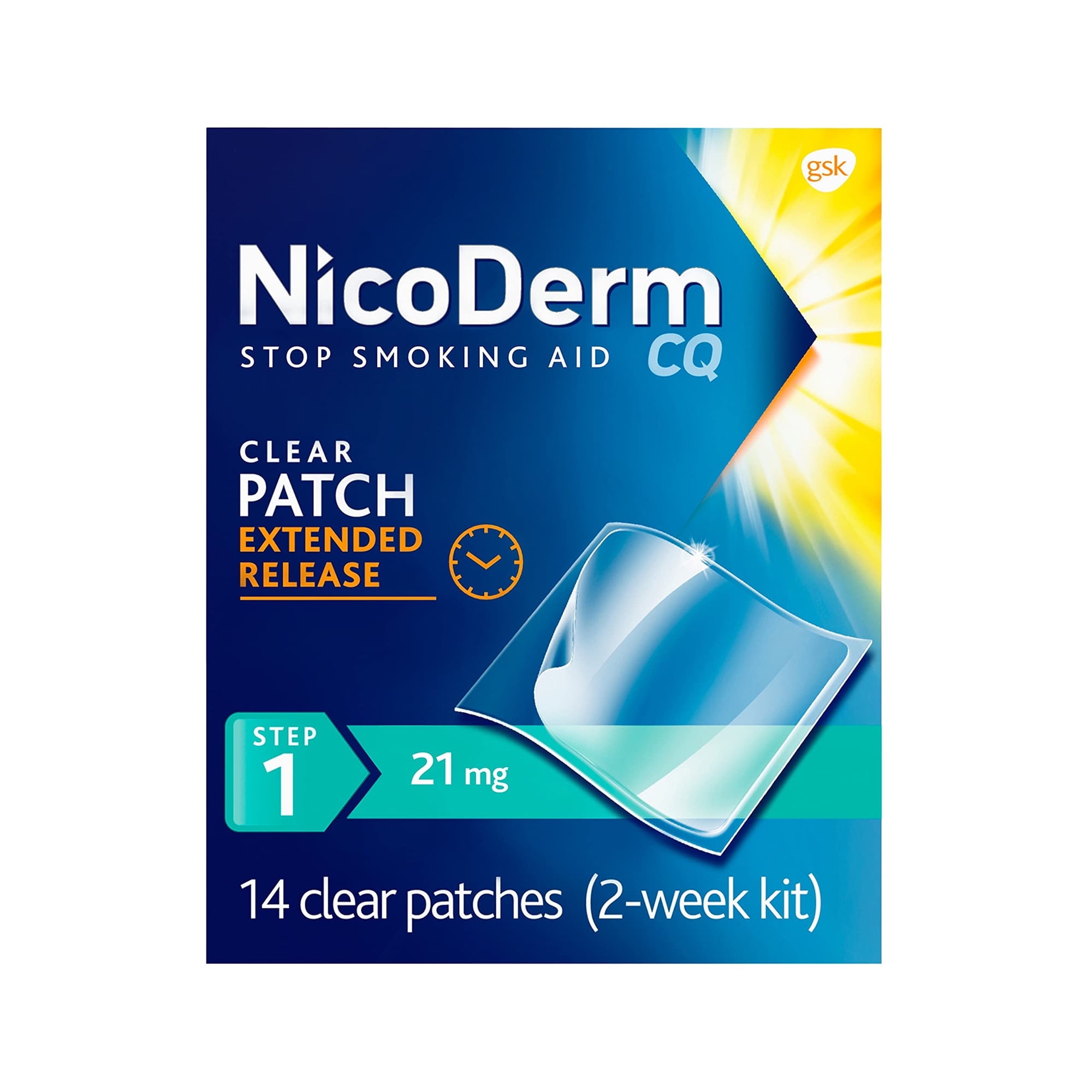 NicoDerm CQ Step 1 ExtendedRelease Nicotine Patch 21mg, 14Count StopSmoking Aid (Step1)