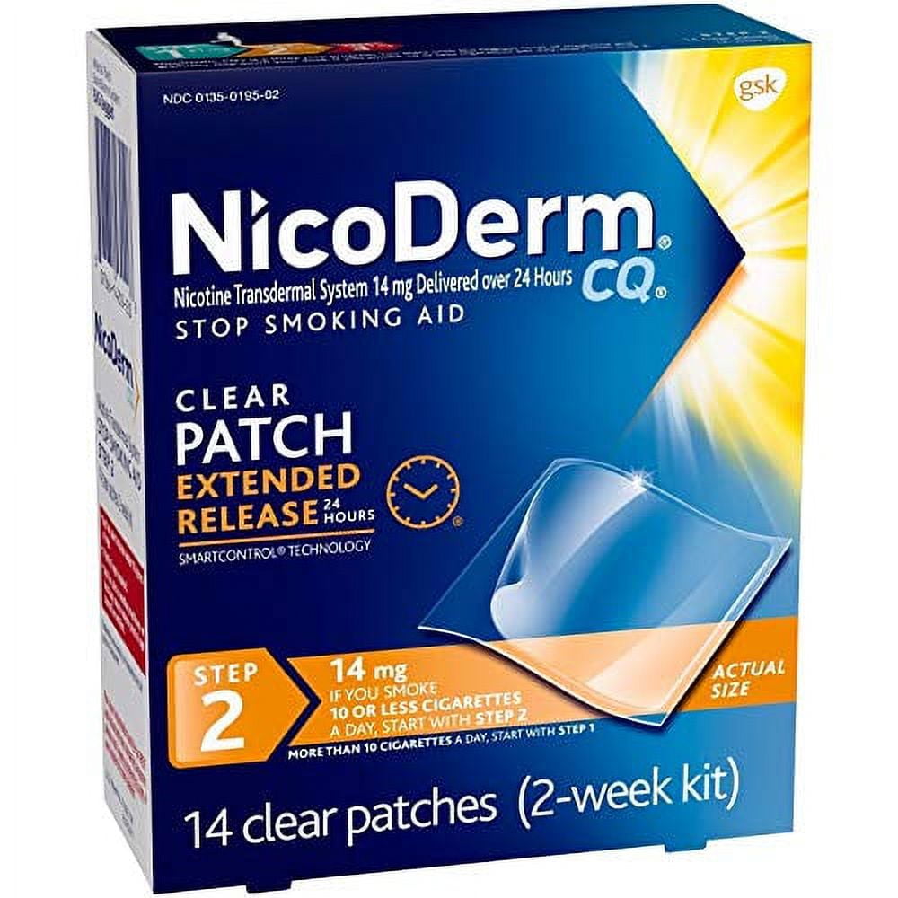 NicoDerm CQ Step 2, 14mg Nicotine Clear Patches, Low